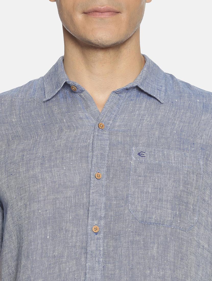 dark blue solid linen casual shirt - 17859259 - Zoom Image - 5