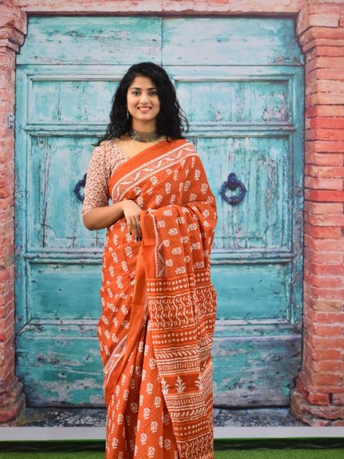 orange silk saree - 17859897 - Standard Image - 1