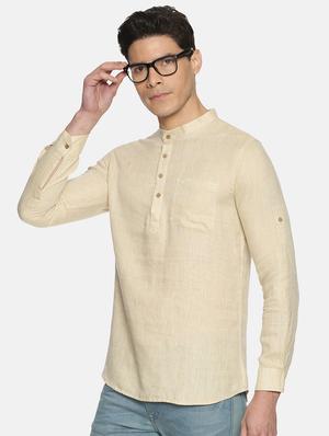 beige solid linen short kurta - 17860050 - Standard Image - 2