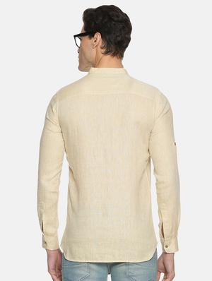 beige solid linen short kurta - 17860050 - Standard Image - 3