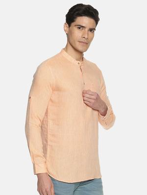peach solid linen short kurta - 17860052 - Standard Image - 2