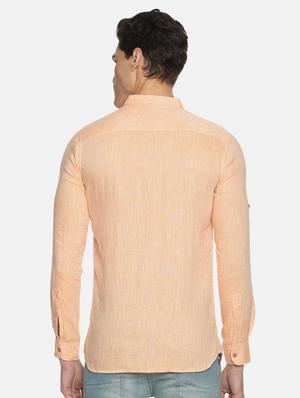 peach solid linen short kurta - 17860052 - Standard Image - 3