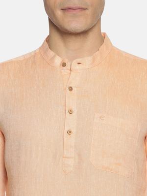peach solid linen short kurta - 17860052 - Standard Image - 5