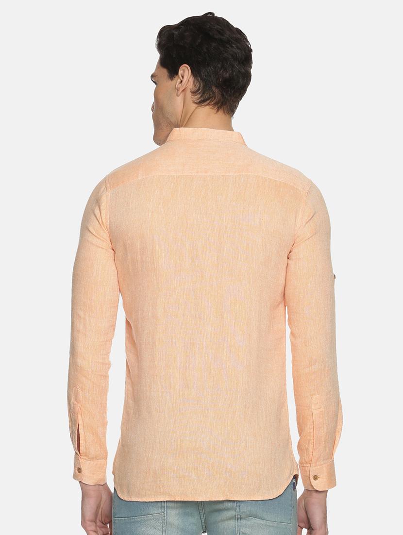 peach solid linen short kurta - 17860052 - Zoom Image - 3