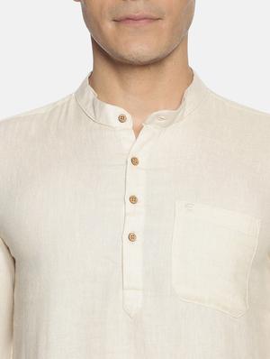 cream solid linen short kurta - 17860053 - Standard Image - 5