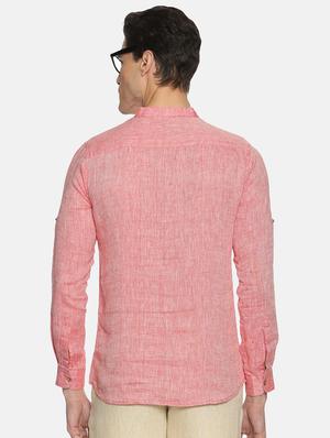 red solid linen short kurta - 17860054 - Standard Image - 3