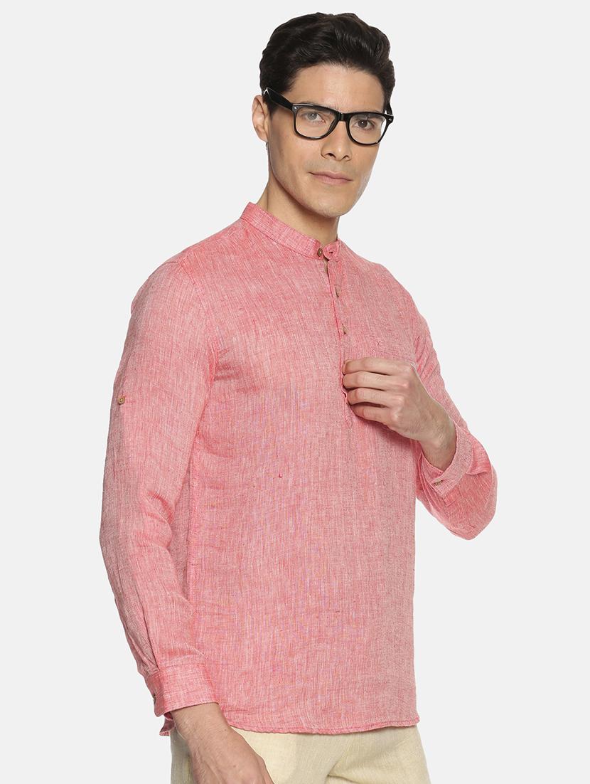 red solid linen short kurta - 17860054 - Zoom Image - 2