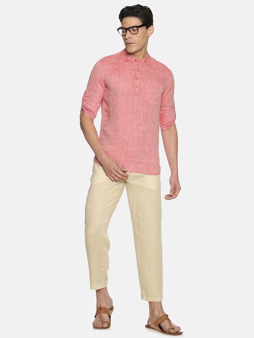 red solid linen short kurta - 17860054 - Zoom Image - 4