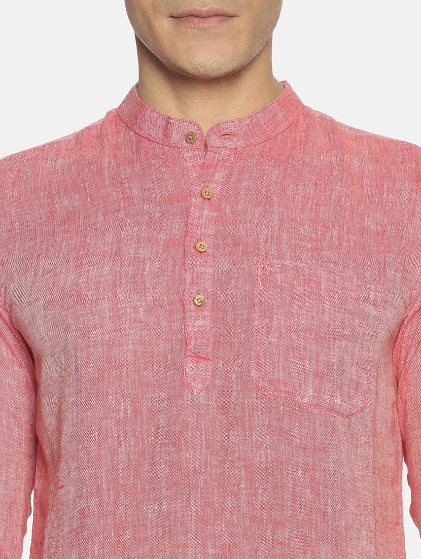 red solid linen short kurta - 17860054 - Zoom Image - 5