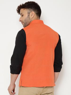 orange solid nehru jacket - 17860060 - Standard Image - 3