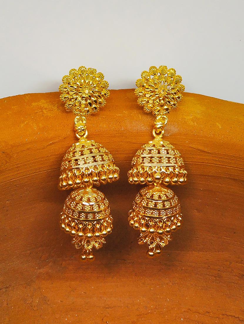 gold brass jhumka earring - 17860317 - Zoom Image - 1