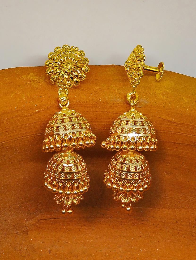 gold brass jhumka earring - 17860317 - Zoom Image - 2