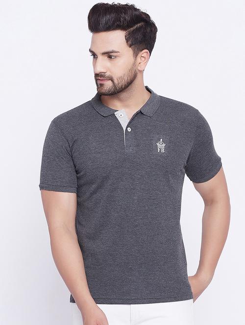 grey solid polo t-shirt - 17860962 - Standard Image - 1