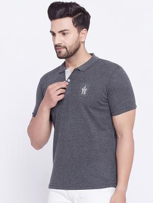 grey solid polo t-shirt - 17860962 - Standard Image - 2