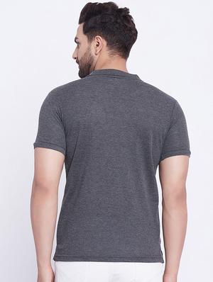 grey solid polo t-shirt - 17860962 - Standard Image - 3
