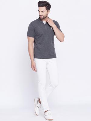 grey solid polo t-shirt - 17860962 - Standard Image - 4