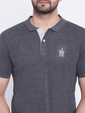 grey solid polo t-shirt - 17860962 - Standard Image - 5