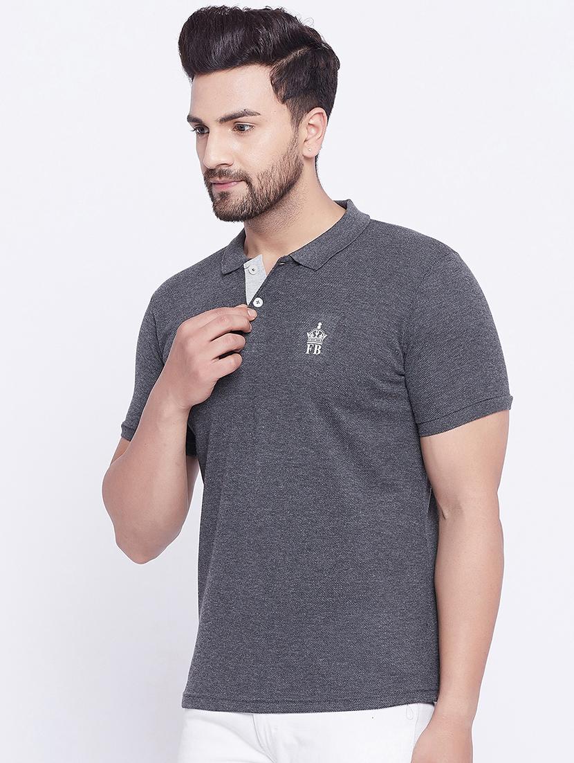 grey solid polo t-shirt - 17860962 - Zoom Image - 2