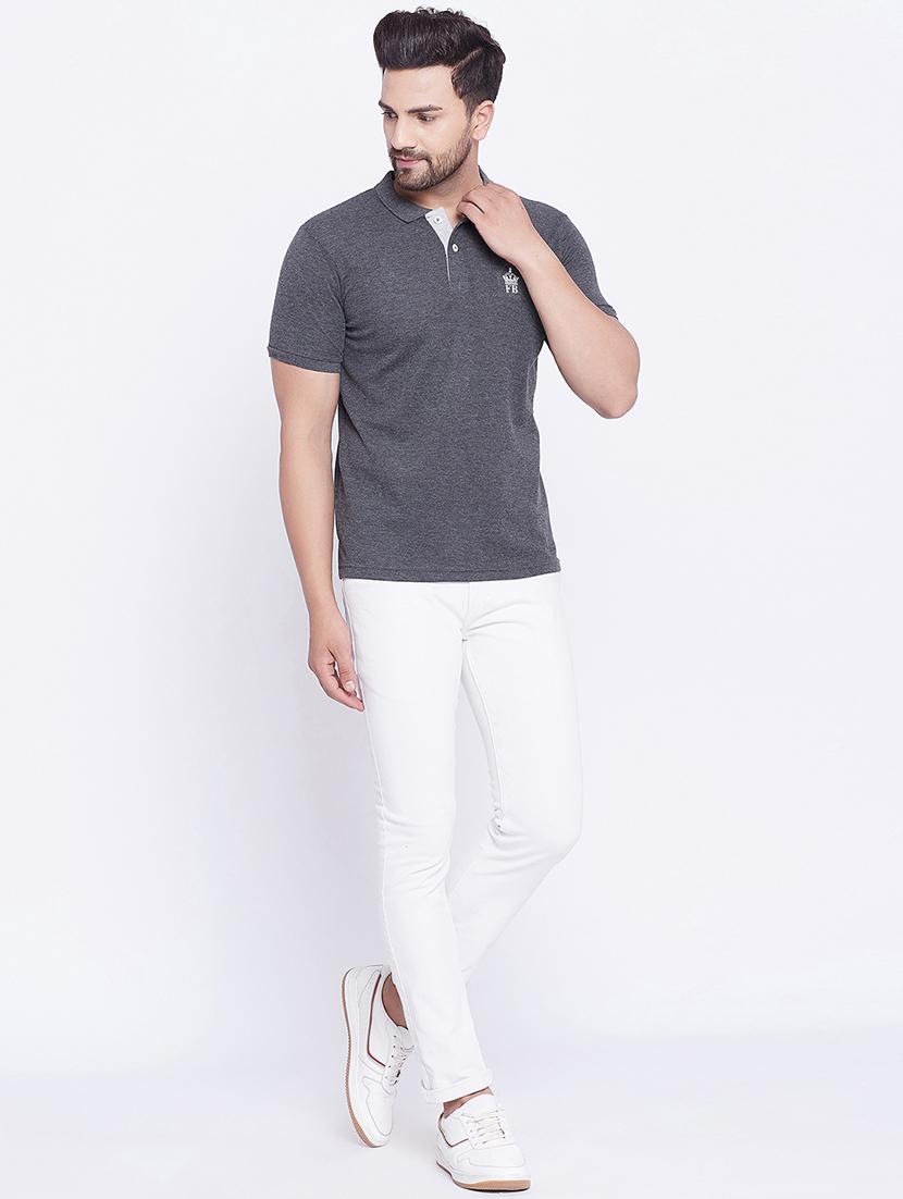 grey solid polo t-shirt - 17860962 - Zoom Image - 4