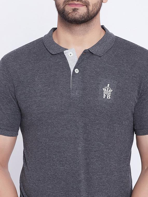 grey solid polo t-shirt - 17860962 - Zoom Image - 5