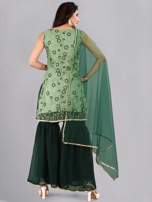 green net sharara unstitched suit - 17861597 - Standard Image - 3