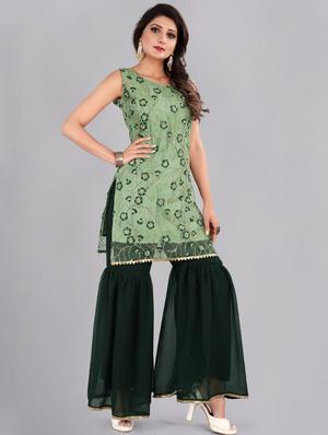 green net sharara unstitched suit - 17861597 - Standard Image - 4