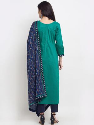green cotton blend straight pant suits unstitched suit - 17861614 - Standard Image - 3