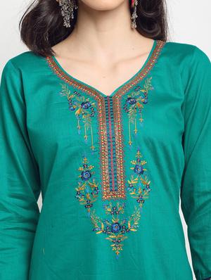 green cotton blend straight pant suits unstitched suit - 17861614 - Standard Image - 4
