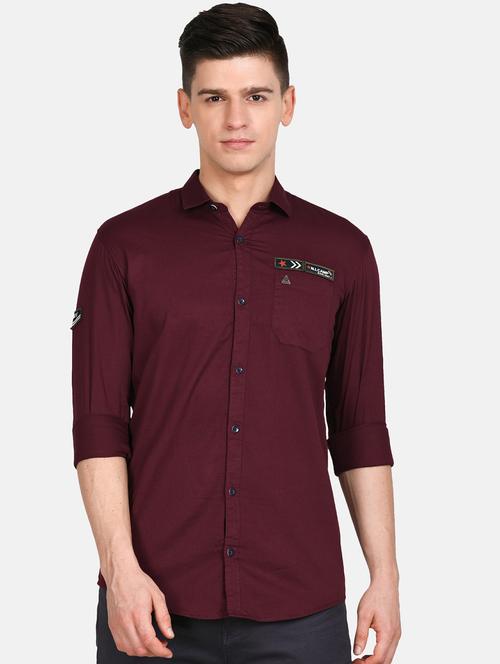 maroon solid casual shirt - 17861860 - Standard Image - 1