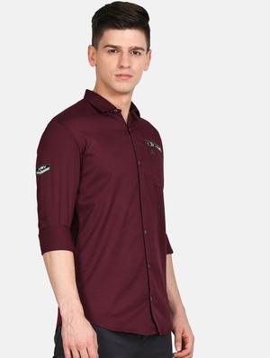 maroon solid casual shirt - 17861860 - Standard Image - 3