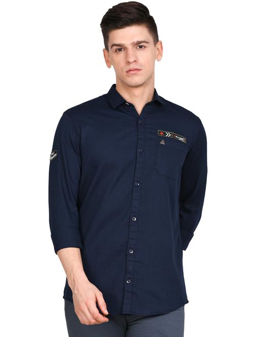 navy blue solid casual shirt - 17861861 - Standard Image - 1