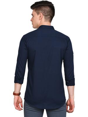 navy blue solid casual shirt - 17861861 - Standard Image - 3