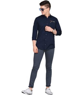 navy blue solid casual shirt - 17861861 - Standard Image - 4