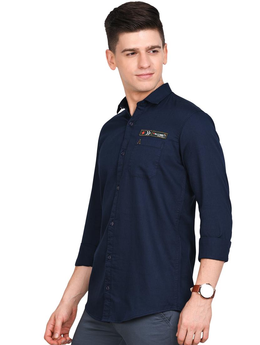 navy blue solid casual shirt - 17861861 - Zoom Image - 2
