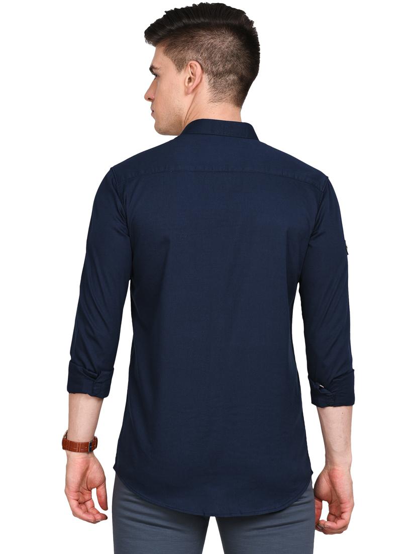 navy blue solid casual shirt - 17861861 - Zoom Image - 3