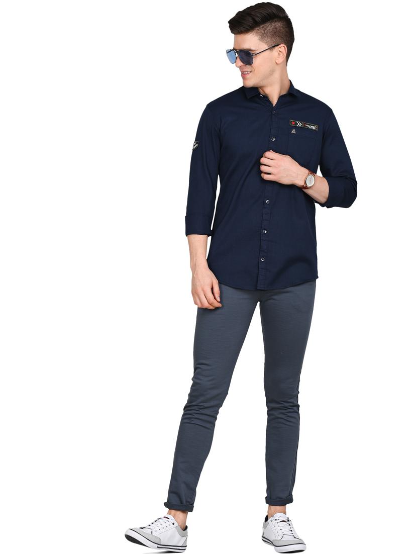navy blue solid casual shirt - 17861861 - Zoom Image - 4
