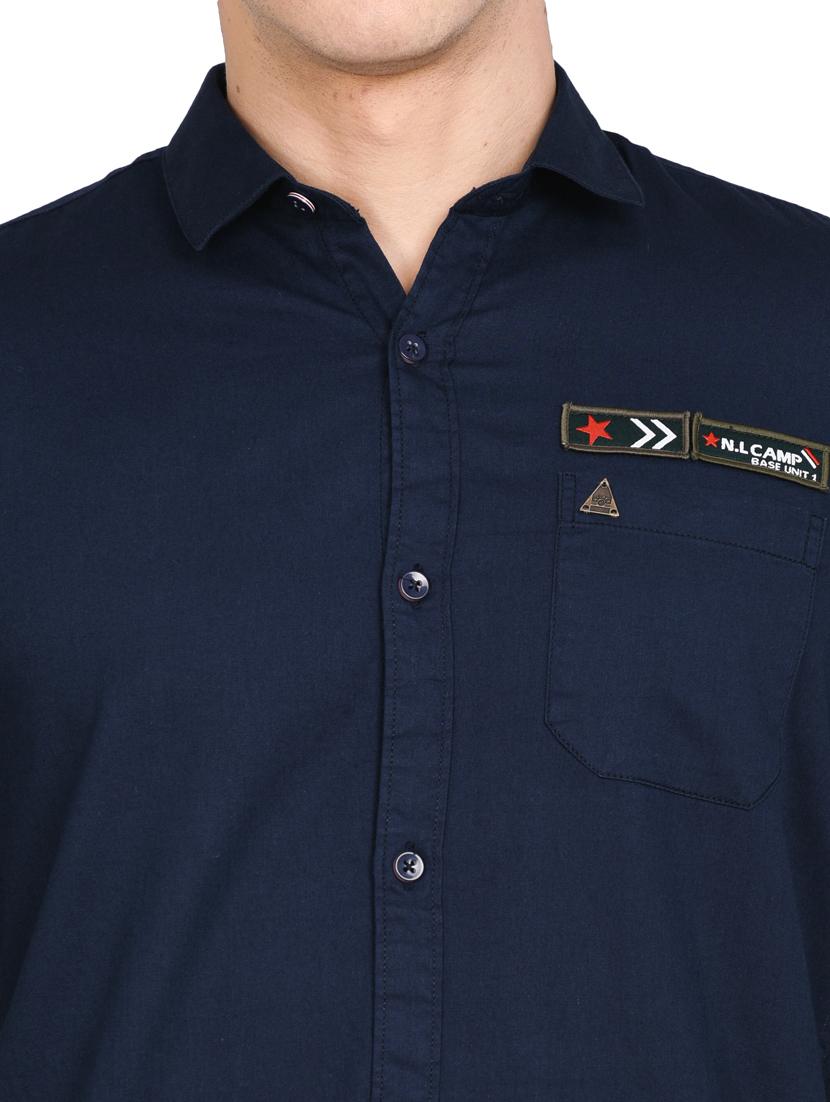 navy blue solid casual shirt - 17861861 - Zoom Image - 5