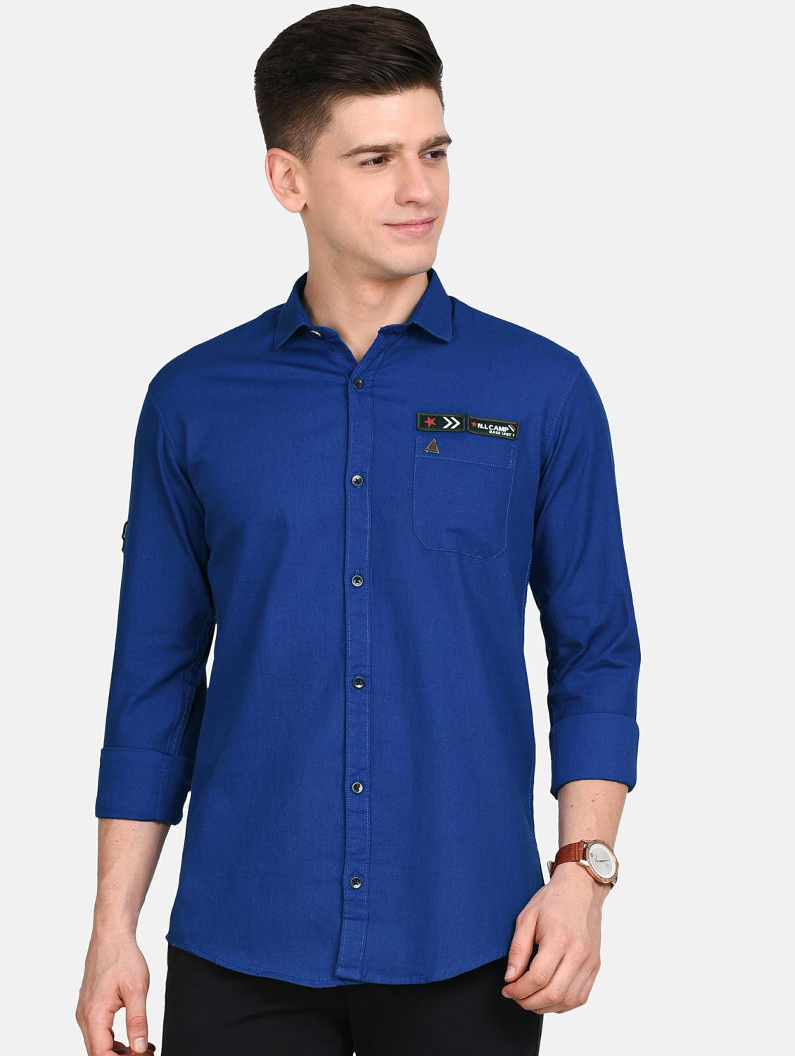 blue solid casual shirt - 17861863 - Zoom Image - 1