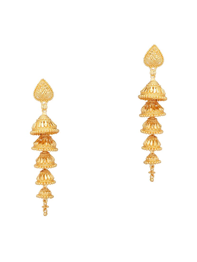 gold brass jhumka earring - 17862211 - Zoom Image - 2