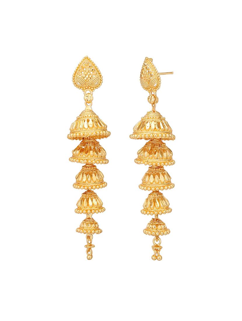 gold brass jhumka earring - 17862211 - Zoom Image - 3