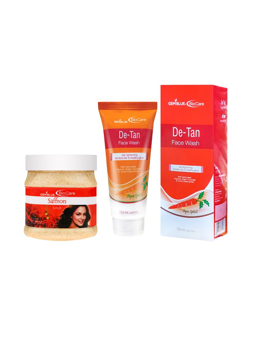 gemblue biocare saffron scrub, 500ml and de-tan face wash, 150ml - 17862288 - Zoom Image - 1