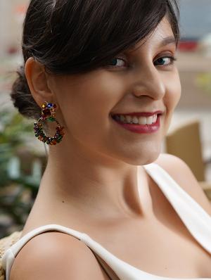 green metal drop earring - 17862732 - Standard Image - 4