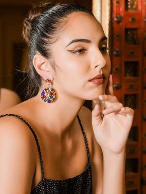 green metal drop earring - 17862800 - Standard Image - 4