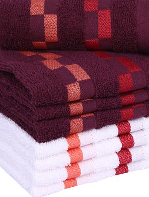 bianca mercerized combed cotton fancy designer towels -8pc face towel (sonoma) solid-wine/white - 17863910 - Standard Image - 4