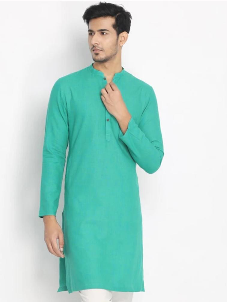 green cotton kurta - 17864025 - Zoom Image - 1