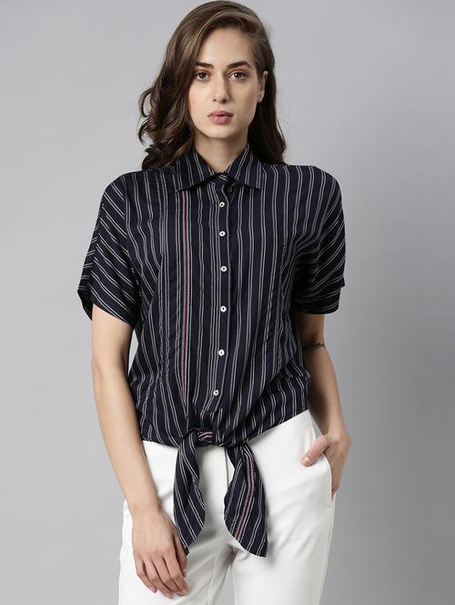 tie front striped top - 17864192 - Standard Image - 1