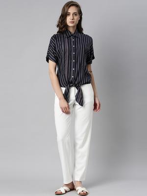 tie front striped top - 17864192 - Standard Image - 5
