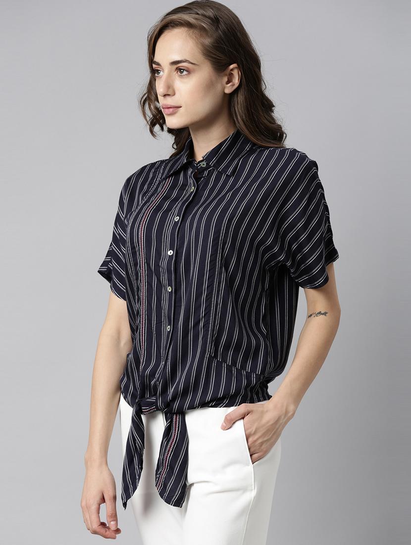 tie front striped top - 17864192 - Zoom Image - 2