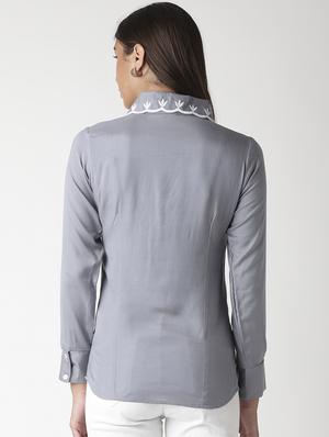 grey embroidered collar shirt - 17864419 - Standard Image - 3