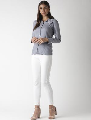 grey embroidered collar shirt - 17864419 - Standard Image - 4